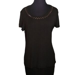 Jacqueline Smith Womens Small Black Studded Round Neck Tee T Shirt Mob Wife
